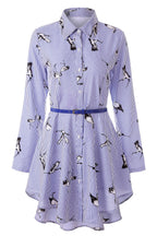 Full length shot of a button-down striped cotton shirt dress styled with a thin waist belt