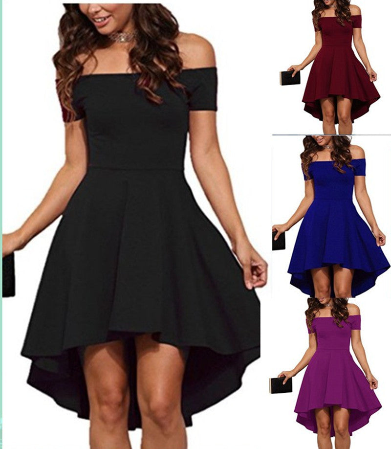 Detail view of the smooth fabric and draped high-low skirt