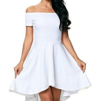 Size guide chart for women's off-shoulder high-low short sleeve party dress