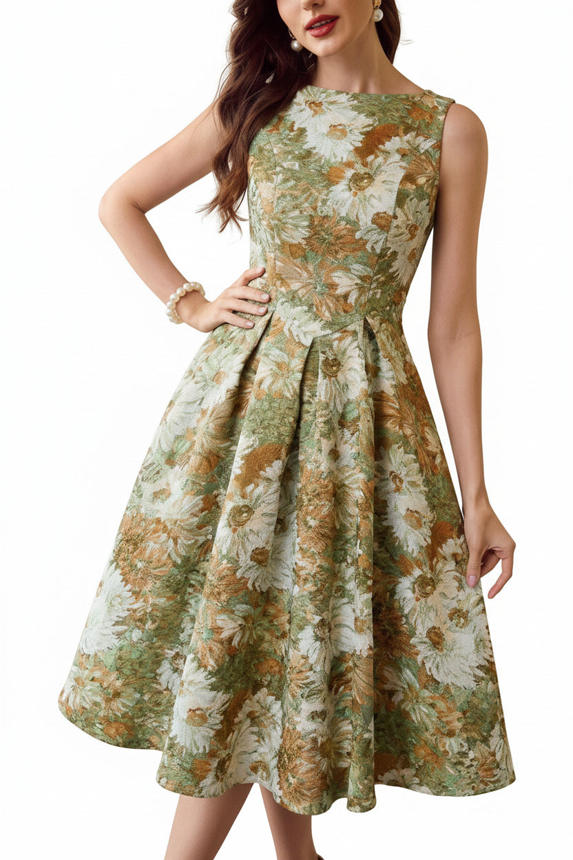 Size guide chart for women's French style retro oil painting sleeveless dress
